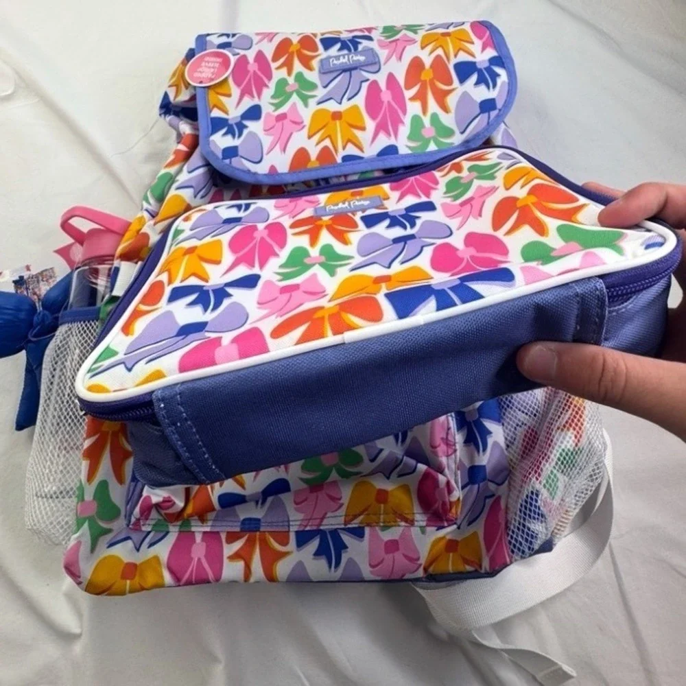 Packed Party Backpack Lunch Bag Water Bottle Set Rainbow Bow Print Padded Laptop
